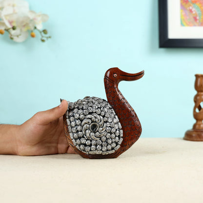 Mango Wood & Silver Beads Duck Table Decor