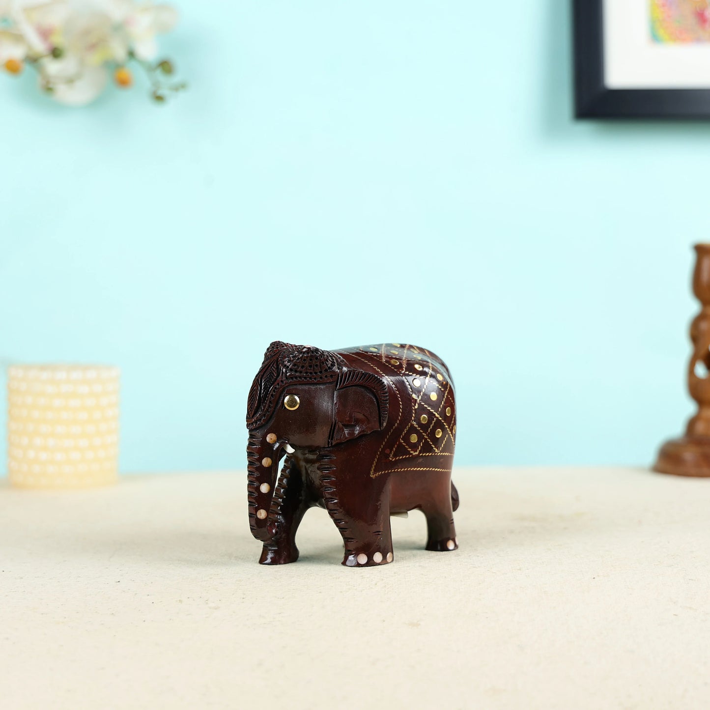 Handcrafted Mango Wood Small Elephant Sculpture