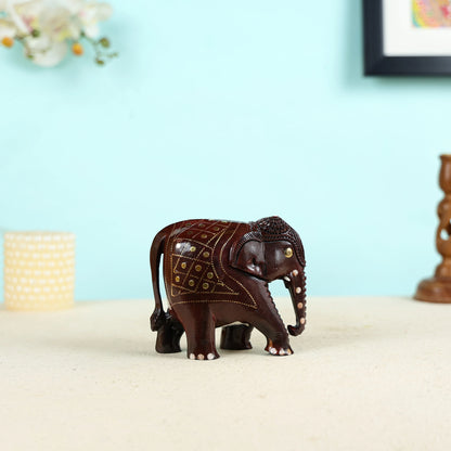 Handcrafted Mango Wood Small Elephant Sculpture