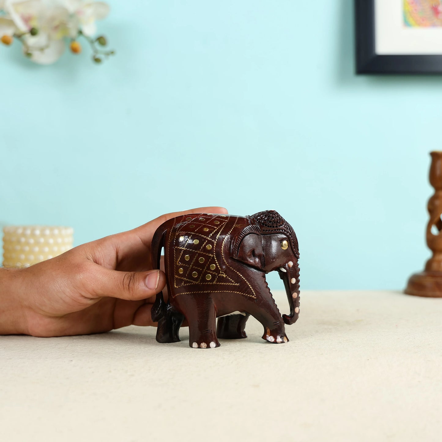 Handcrafted Mango Wood Small Elephant Sculpture