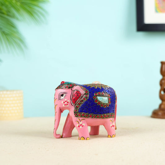 Carved Pink Colour Elephant Sculpture