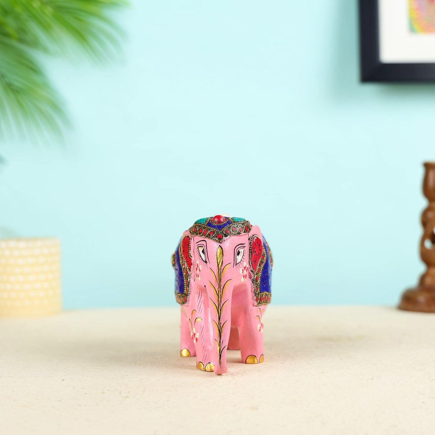 Carved Pink Colour Elephant Sculpture