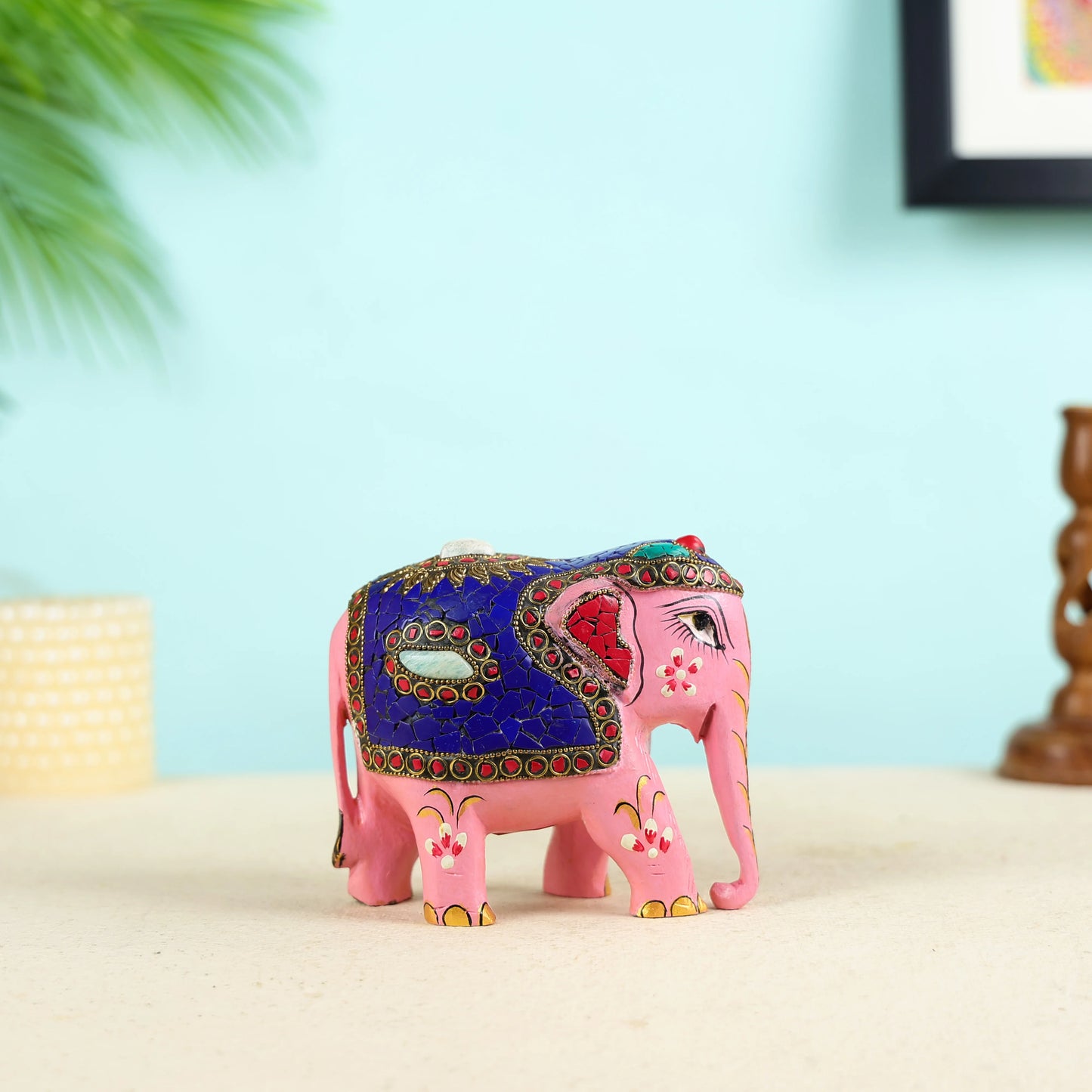 Carved Pink Colour Elephant Sculpture