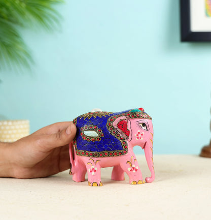 Carved Pink Colour Elephant Sculpture