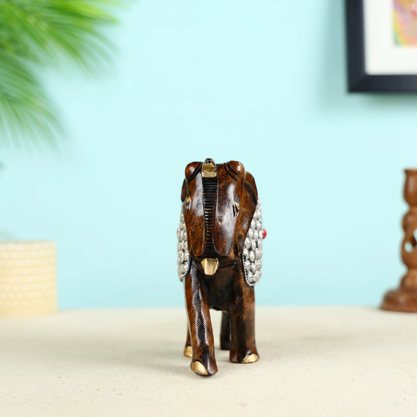 Greeting Elephant Statue With Metal Work