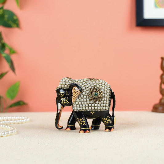 Wooden Elephant Studded With Jewelry Stones