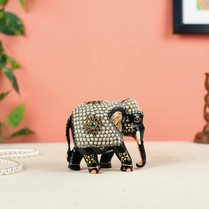 Wooden Elephant Studded With Jewelry Stones