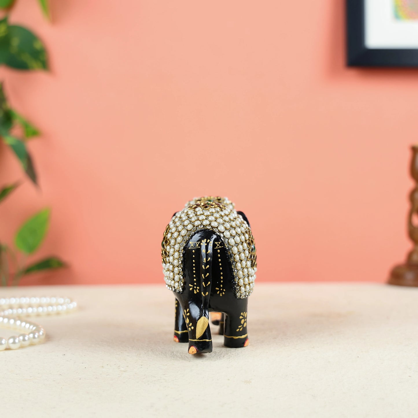 Wooden Elephant Studded With Jewelry Stones