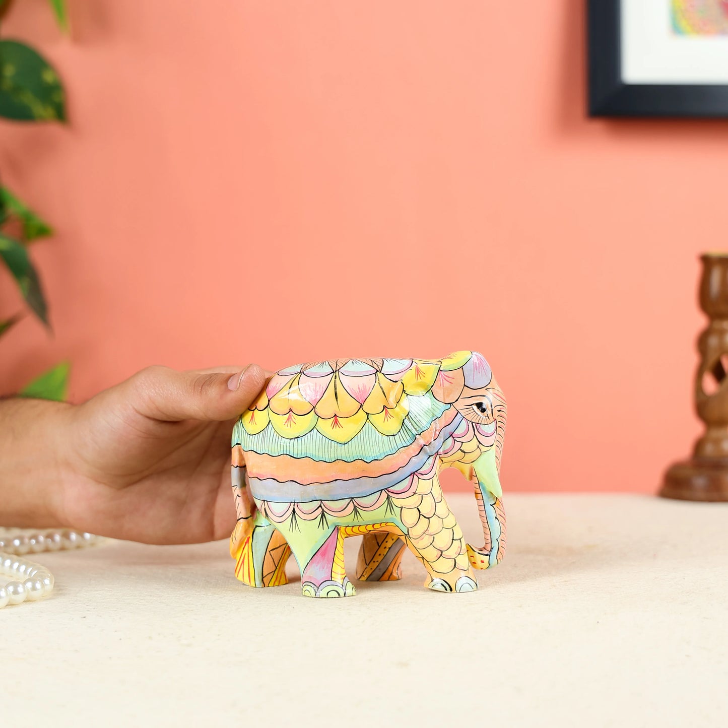 Multicoloured Handpainted Elephant Table Decor