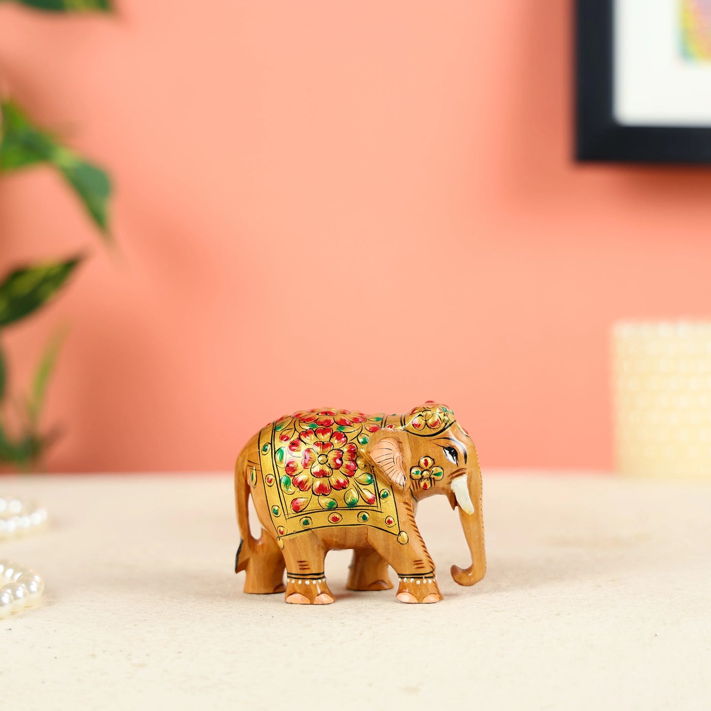 Mango Wood Carved Elephant With Meenakari Work