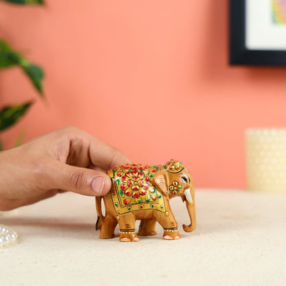 Mango Wood Carved Elephant With Meenakari Work