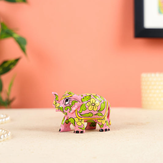 Small Pink Elephant Sculpture With Floral Designs