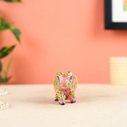 Small Pink Elephant Sculpture With Floral Designs