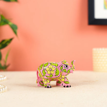 Small Pink Elephant Sculpture With Floral Designs