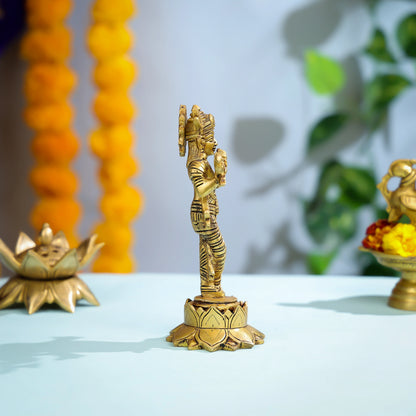 Intricately Designed Brass Krishna Idol With Flute For Spiritual Decor