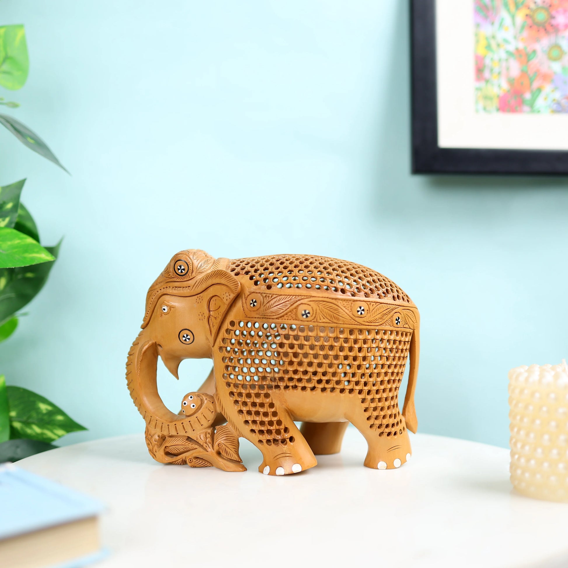 Kadam Wood Undercut Fine Inlay Elephant Table Decor – Ethnic India ...