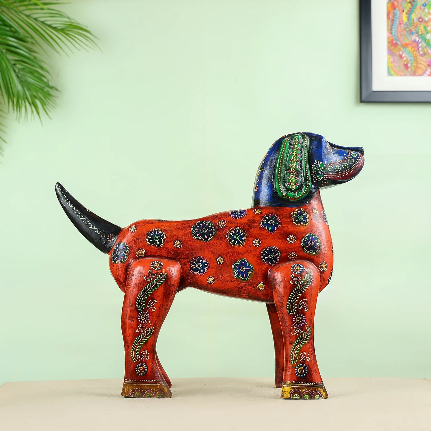 Majestic Hand-Painted Folk Art Dog Figurine