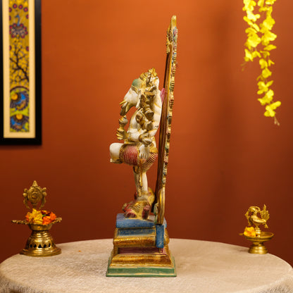 Multicoloured Dancing Ganesha Statue With Apasmara And Ornate Prabhavali