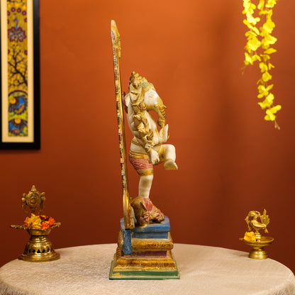 Multicoloured Dancing Ganesha Statue With Apasmara And Ornate Prabhavali