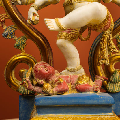 Multicoloured Dancing Ganesha Statue With Apasmara And Ornate Prabhavali