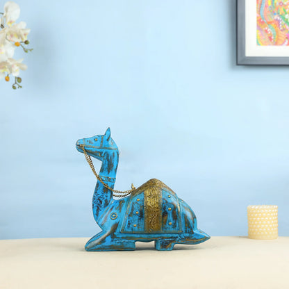 Royal Blue Handcrafted Camel Figurine With Gold Accents