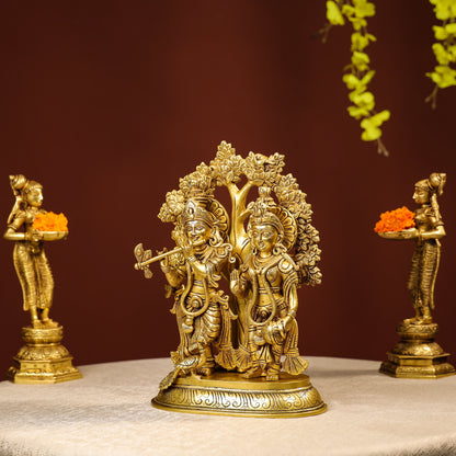 Standing Brass Idol Of Lord Krishna And Radha