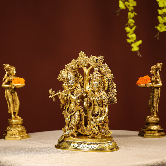 Standing Brass Idol Of Lord Krishna And Radha