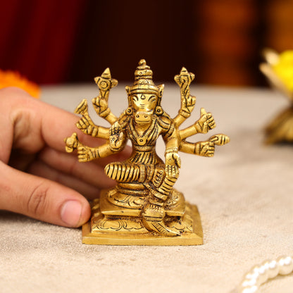 4" Super Fine Brass Goddess Varahi Amman Idol Seated on Pedestal