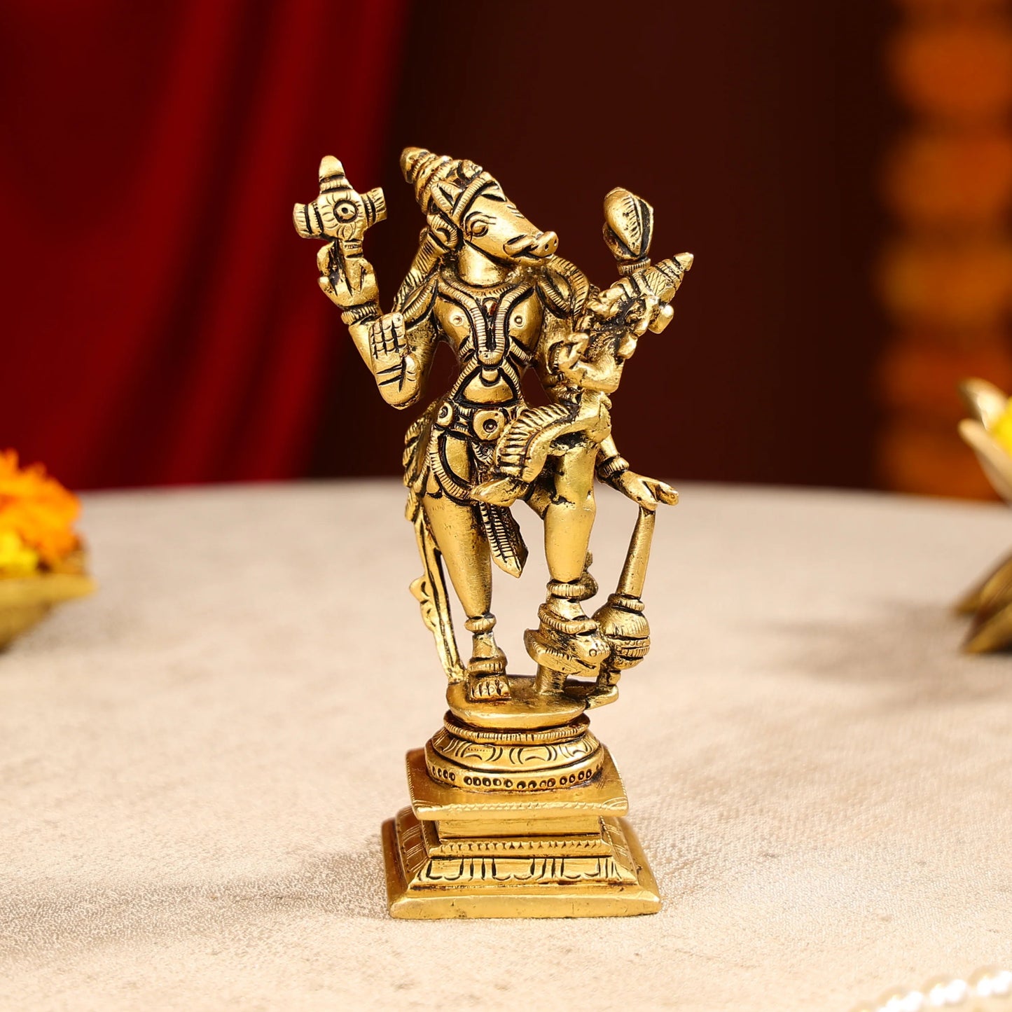 Super Fine Brass Lord Varah Swamy With Goddess Laxmi Idol