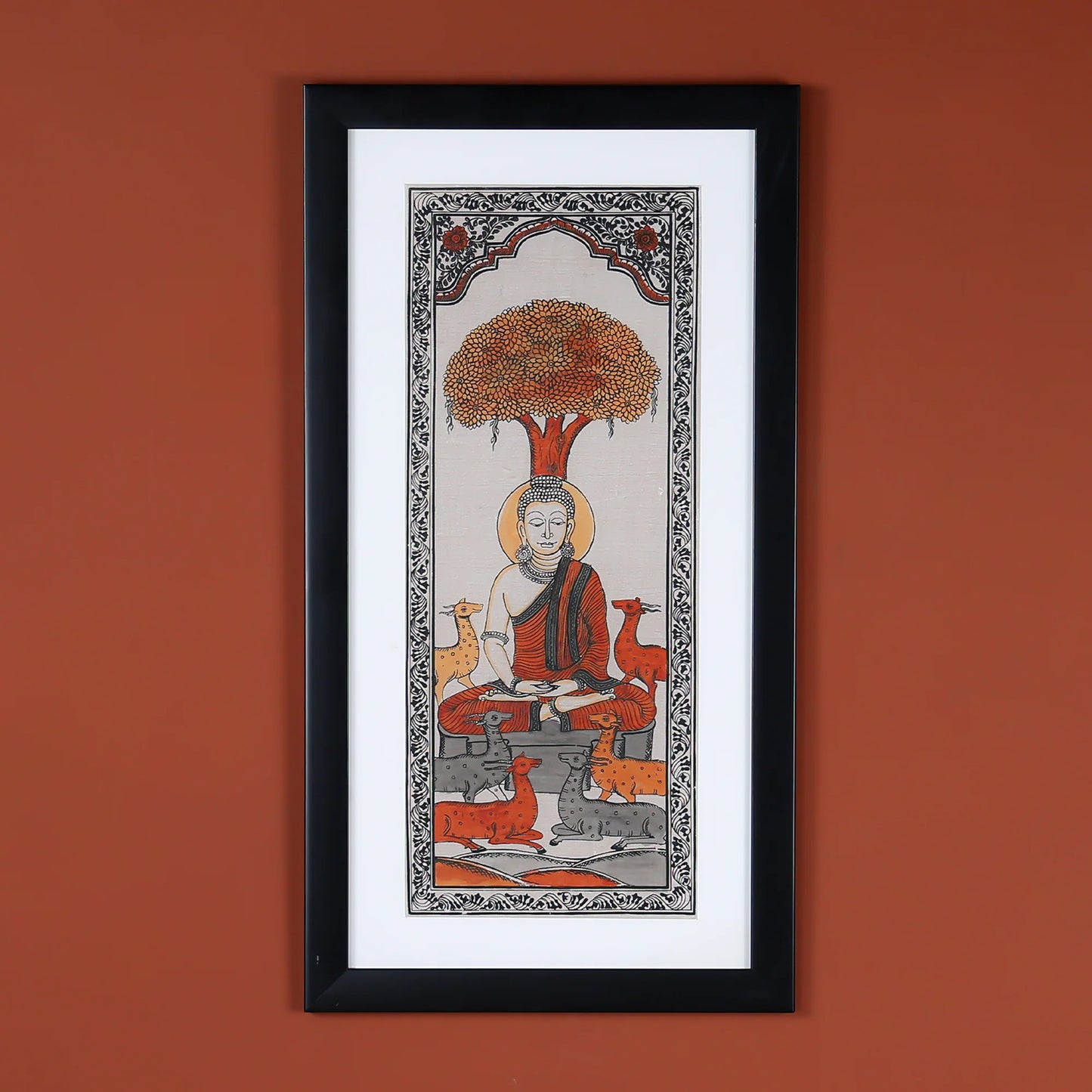 Tranquil Buddha With Tree and Animals Hand-Painted Wall Art