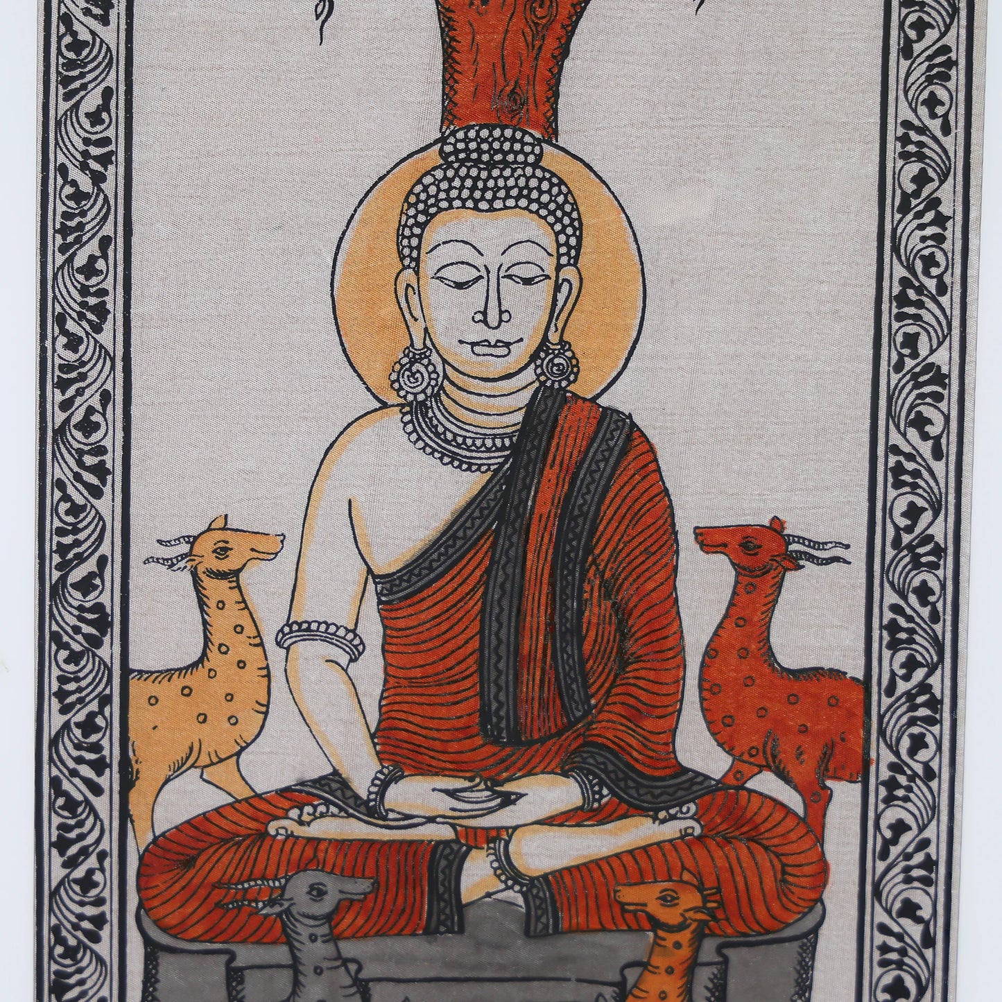 Tranquil Buddha With Tree and Animals Hand-Painted Wall Art