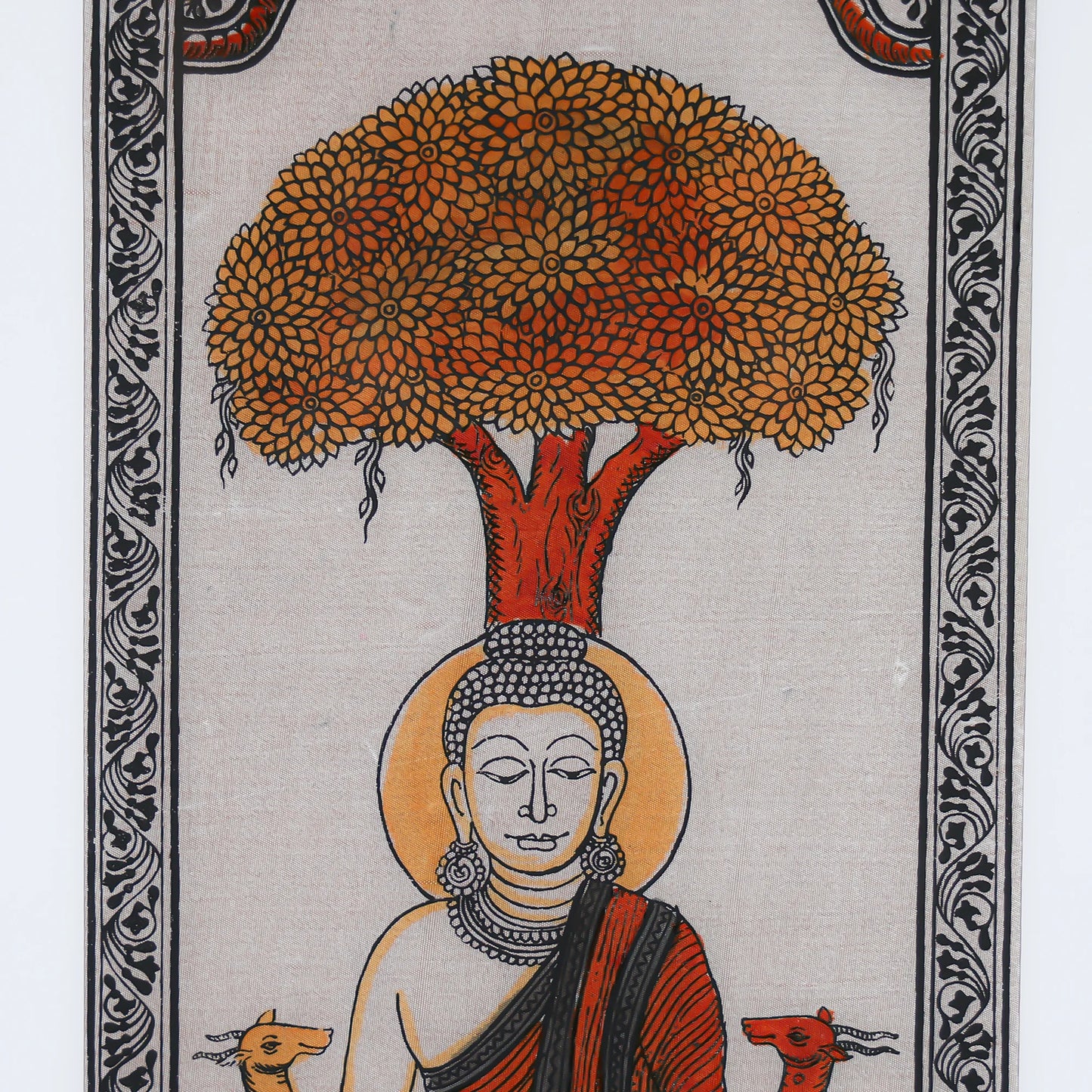 Tranquil Buddha With Tree and Animals Hand-Painted Wall Art