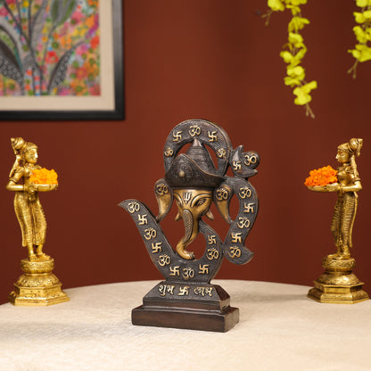 Two-toned Brass Ganesh Head With Symbolic Swastika