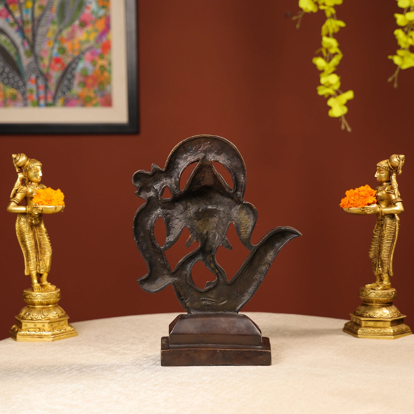 Two-toned Brass Ganesh Head With Symbolic Swastika