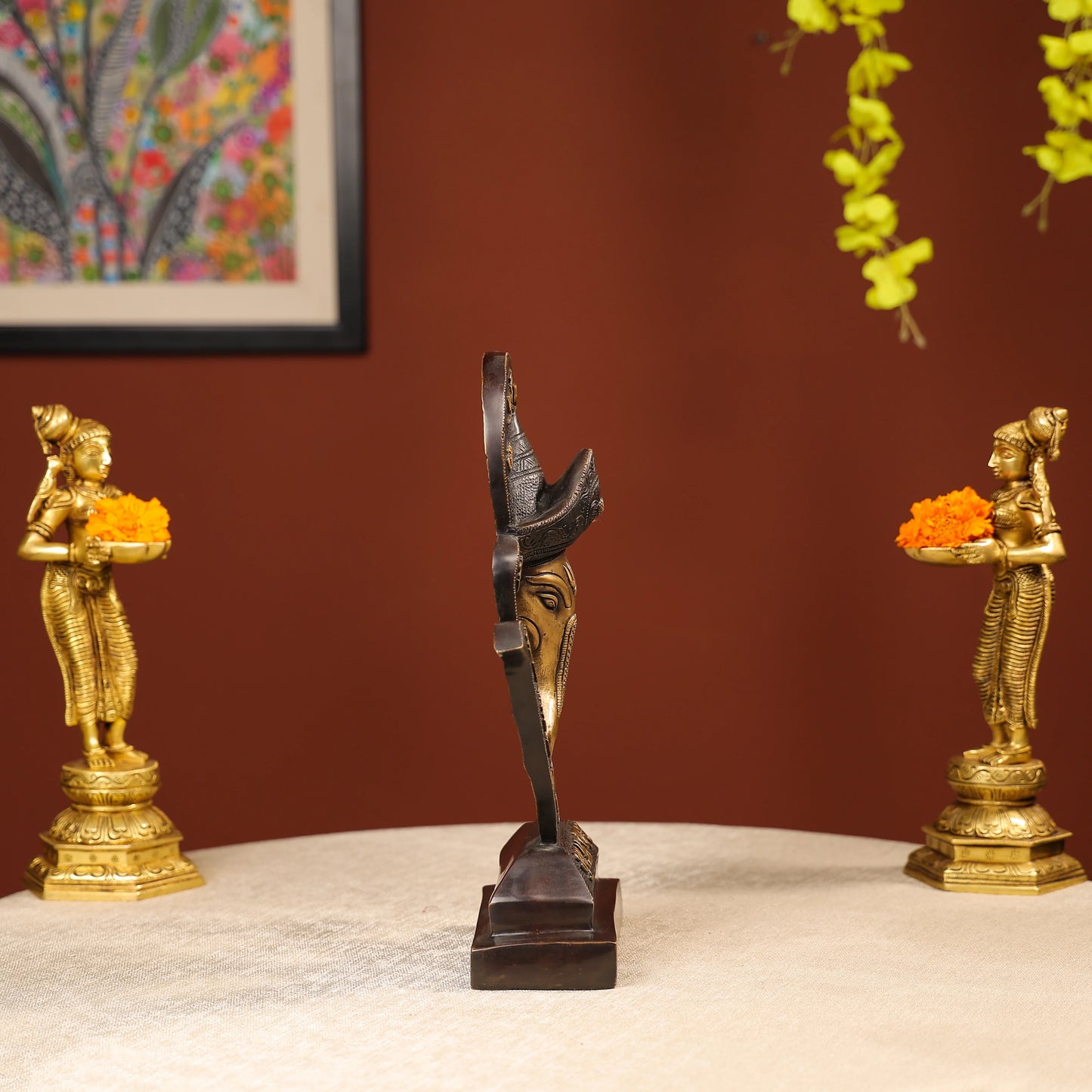 Two-toned Brass Ganesh Head With Symbolic Swastika