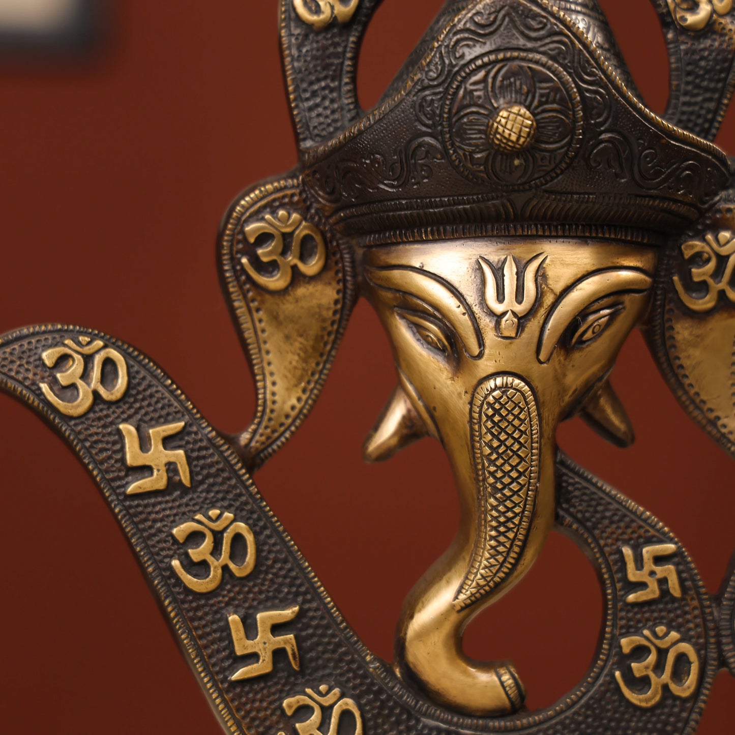 Two-toned Brass Ganesh Head With Symbolic Swastika