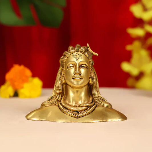 Brass Lord Adiyogi Shiva Bust W/O Base 4.5"