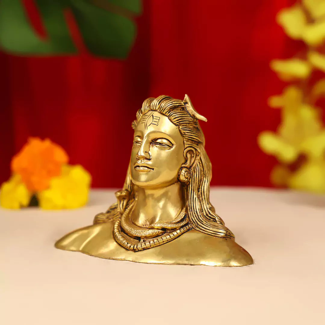 Brass Lord Adiyogi Shiva Bust W/O Base 4.5"