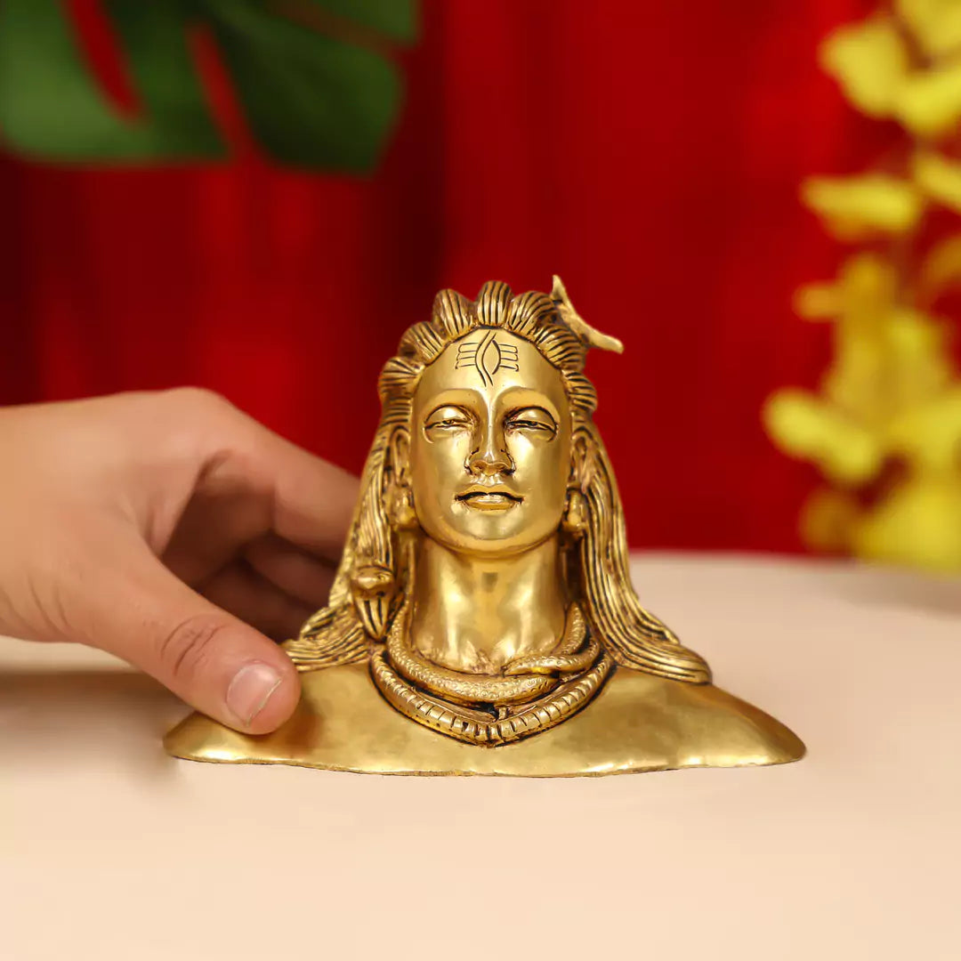 Brass Lord Adiyogi Shiva Bust W/O Base 4.5"