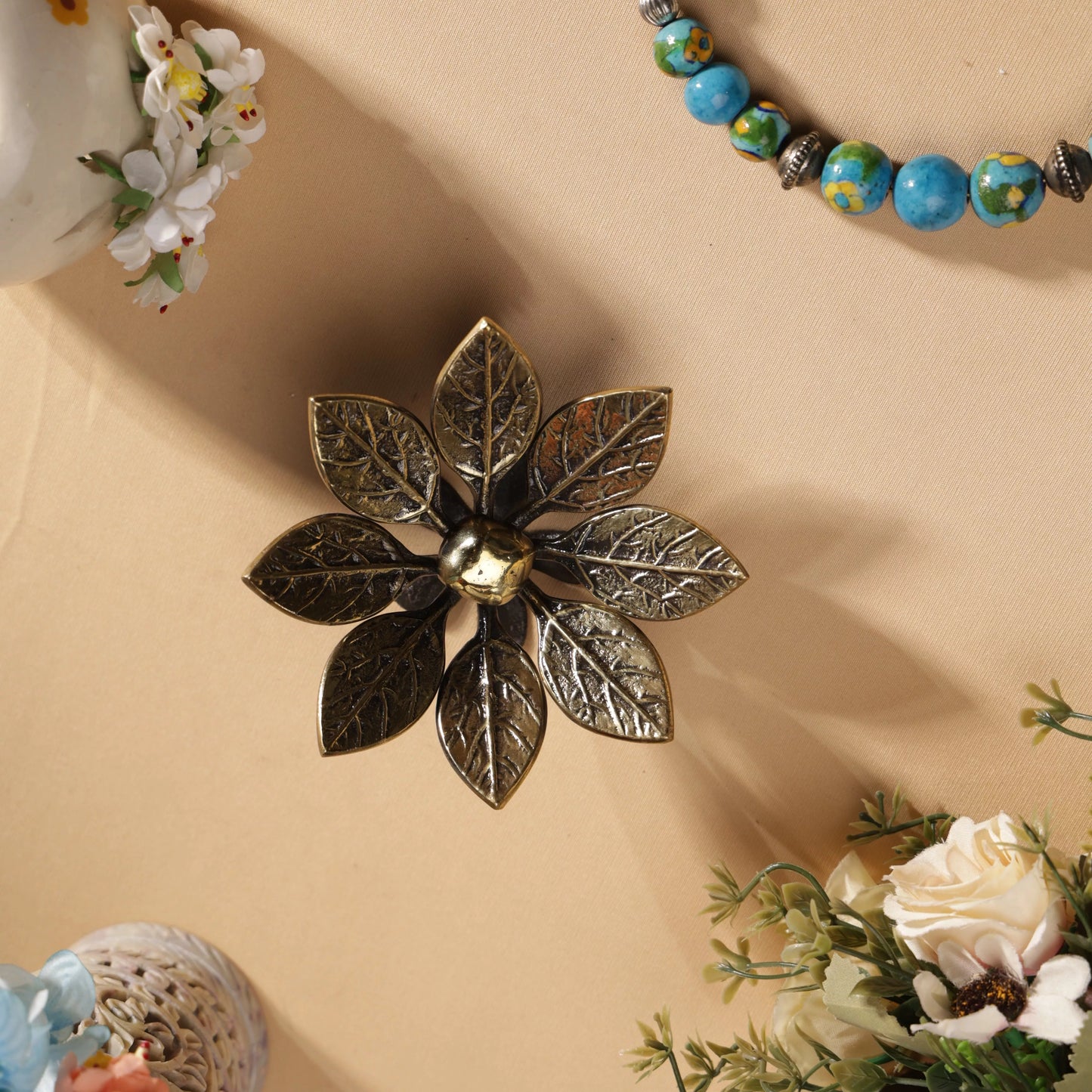 Antique Finish Brass Blossoming Pulmeria Table Decor