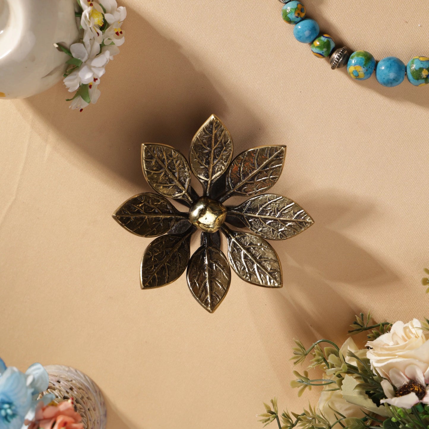 Antique Finish Brass Blossoming Pulmeria Table Decor