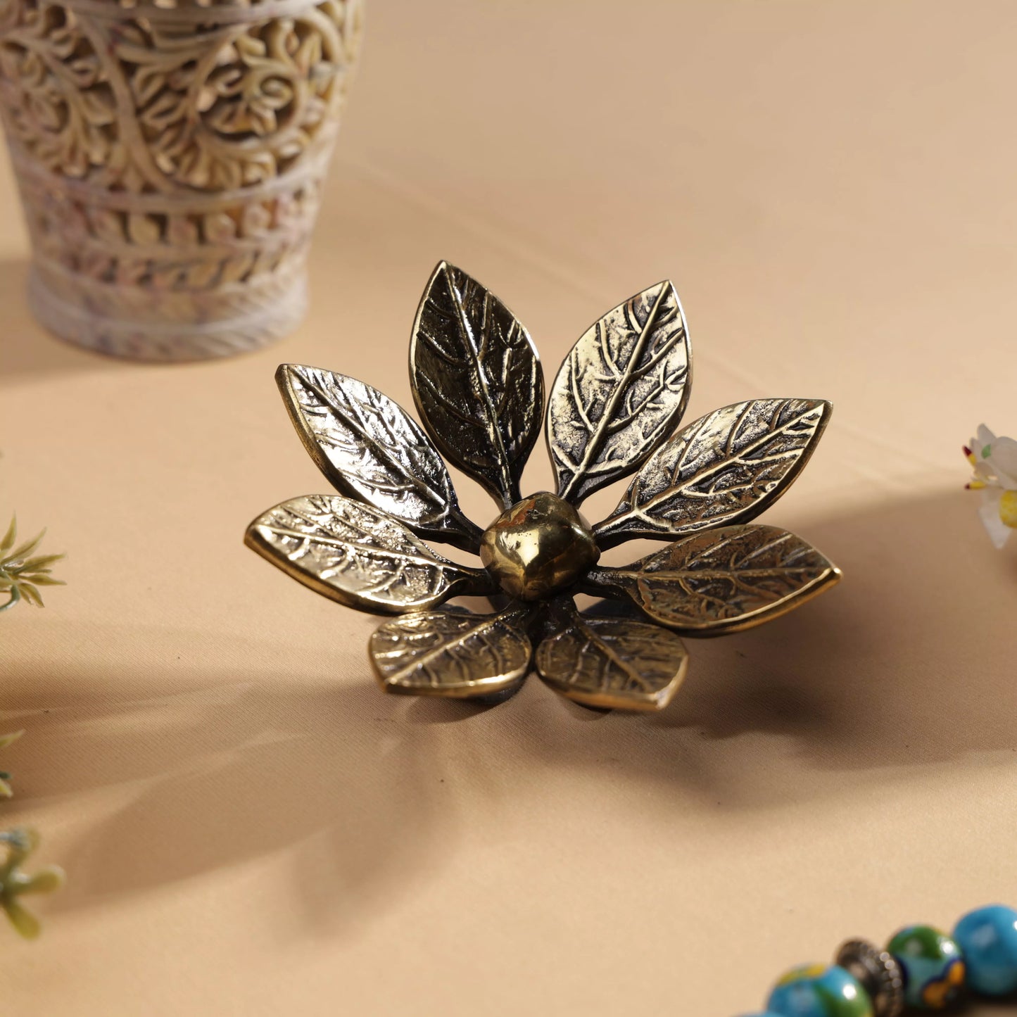 Antique Finish Brass Blossoming Pulmeria Table Decor