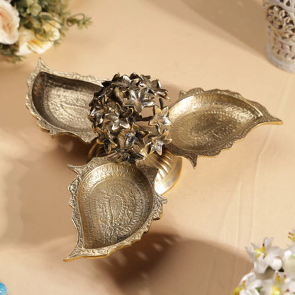 Antique Finish Brass Jasmine Flower Centred Tri Bowl Platter