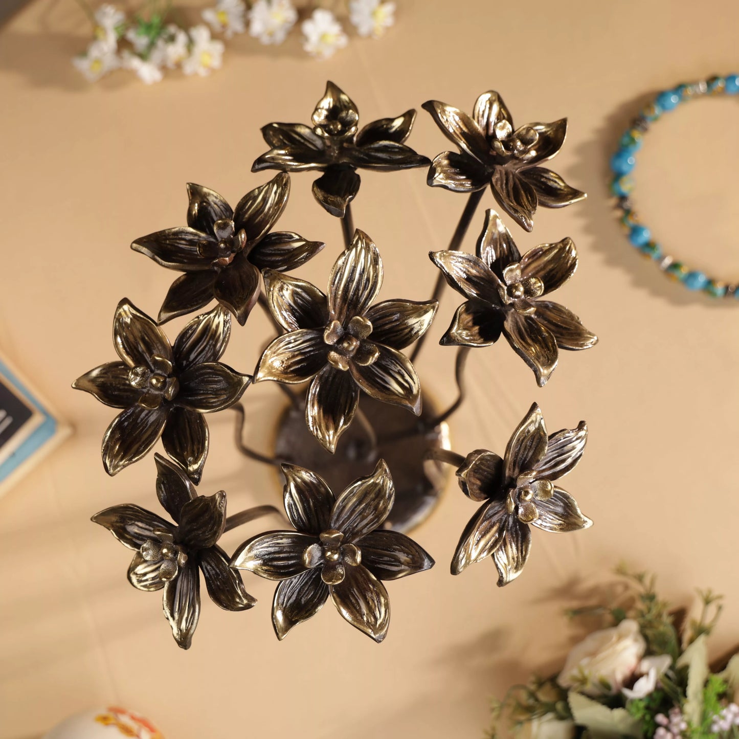 Antique Finish Brass Lotus Bouqet Table Decor