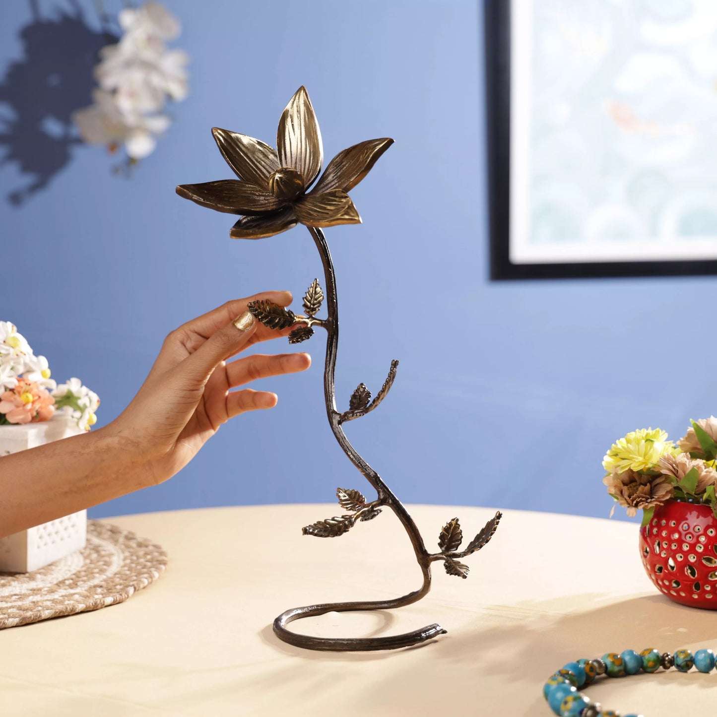 Antique FInish Brass Lotus Flower Twig Table Decor