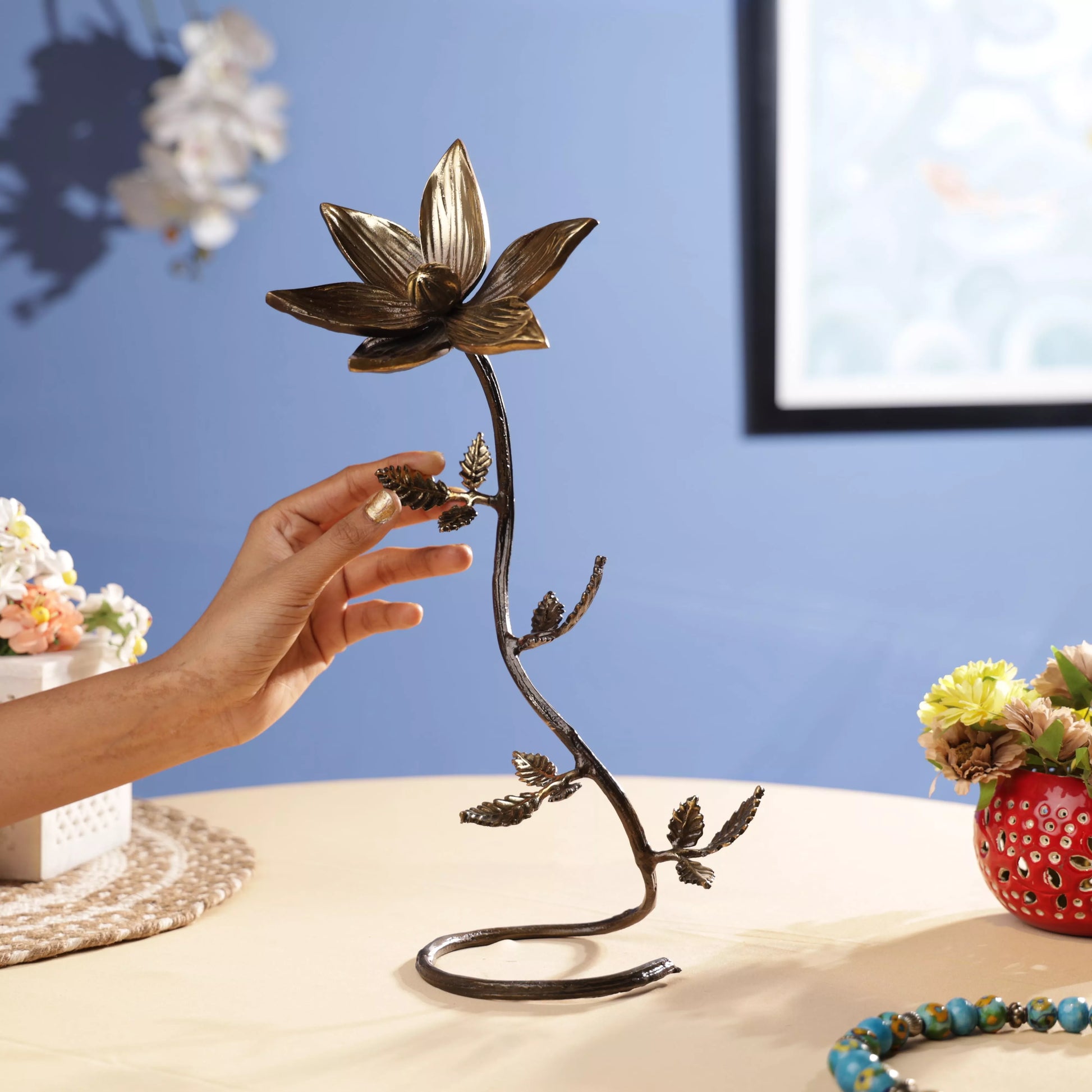 Antique Brass Lotus Twig Table Decor | Elegant Indian Home Accent ...