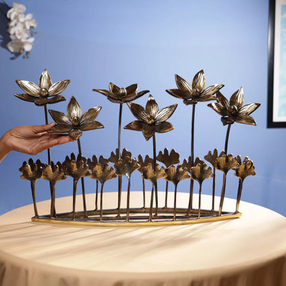 Antique Finish Brass Lotus Flowers Bouqet Oval Table Decor