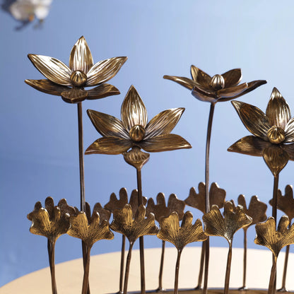 Antique Finish Brass Lotus Flowers Bouqet Oval Table Decor