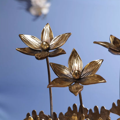 Antique Finish Brass Lotus Flowers Bouqet Oval Table Decor