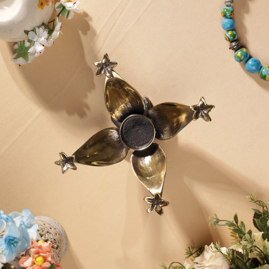 Antique Finish Brass Lotus & Jasmine Flowers T-Light Candle Holder